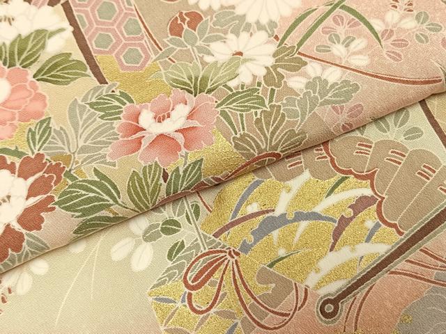 平和屋着物●訪問着 友禅 扇面花文 暈し染め 金彩 正絹 逸品 AABD8665fy