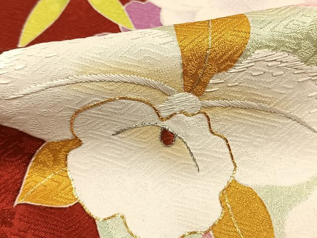 平和屋着物●豪華振袖 友禅 駒刺繍 枝花文 金彩 銀糸 正絹 逸品 AABD8713fy
