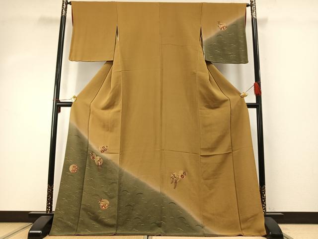平和屋着物●訪問着 駒刺繍 雪輪花文 暈し染め 金糸 金彩 ロング丈 正絹 逸品 AABD8722fy