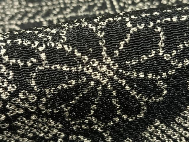 平和屋着物●上質な小紋 風景花文 黒地 鬼しぼ縮緬 正絹 逸品 AABD8739fy