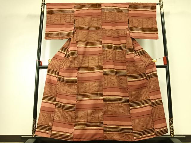 平和屋着物●上質な紬 横段文 正絹 逸品 AABD8741fy