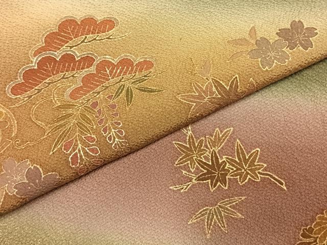 平和屋着物●訪問着 草花文 暈し染め 金彩 正絹 逸品 AABD8770fy