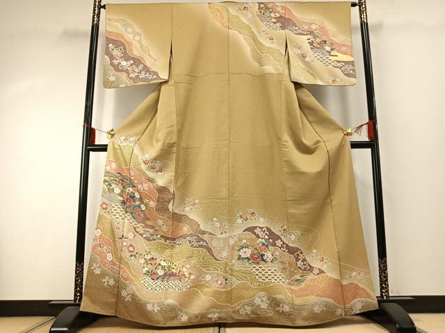 平和屋着物●訪問着　道長花文　金彩　銀通し地　正絹　逸品　AABD8772fy 平和屋着物○訪問着 道長花文 金彩 銀通し地 正絹 逸品 AABD8772fy