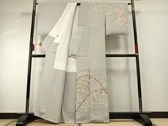平和屋着物●訪問着 友禅 駒刺繍 熨斗枝花文 金彩 正絹 逸品 AABD8774fy