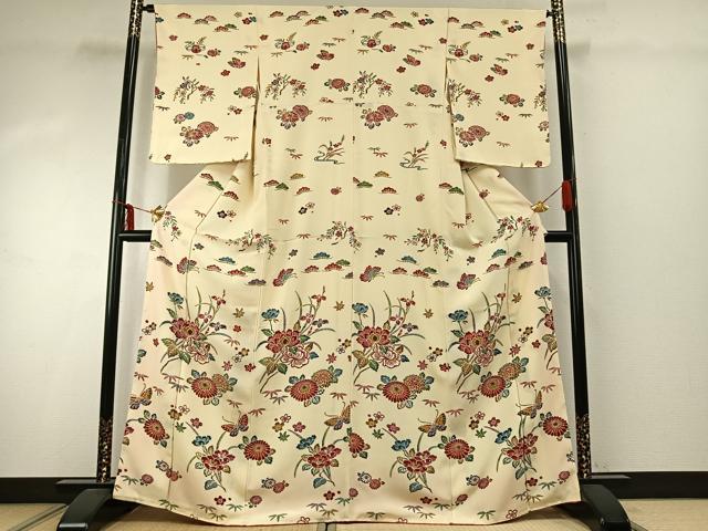 平和屋着物●訪問着 型染め 花蝶文 正絹 逸品 AABD8786fy