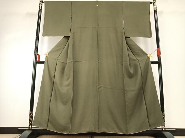 平和屋着物●上質な色無地 海松色 正絹 逸品 AABD8793fy