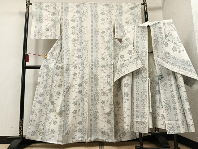 平和屋着物●本場大島紬 アンサンブル 道中着セット 白大島 更紗文 さが美扱い 正絹 逸品 AABD8811ph