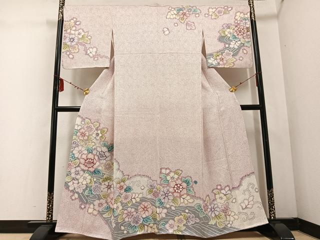 平和屋着物●訪問着 絞り 草花文 正絹 逸品 AABD8819ph