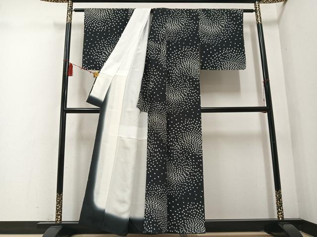 平和屋着物●上質な小紋 桜花弁 黒地 正絹 逸品 AABD8830ph