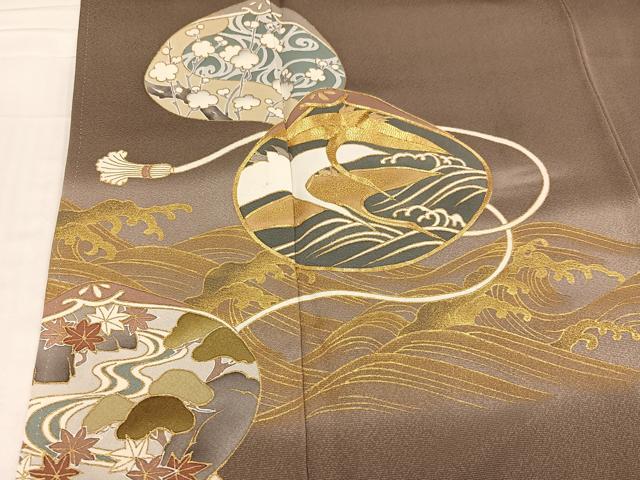 平和屋着物●豪華色留袖 駒刺繍 貝合わせ立波草花文 暈し染め 金彩 正絹 逸品 AABD8850ph