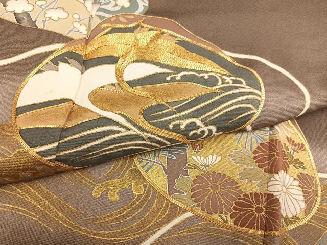 平和屋着物●豪華色留袖 駒刺繍 貝合わせ立波草花文 暈し染め 金彩 正絹 逸品 AABD8850ph