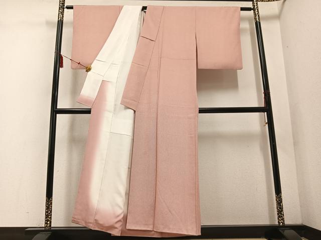 平和屋着物●江戸小紋 万筋 赤丹色×練色 正絹 逸品 AABD8861ph