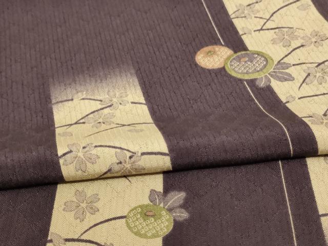 平和屋着物*夏物 小紋 縦絽 芝花間道 正絹 逸品 AABD8940jd