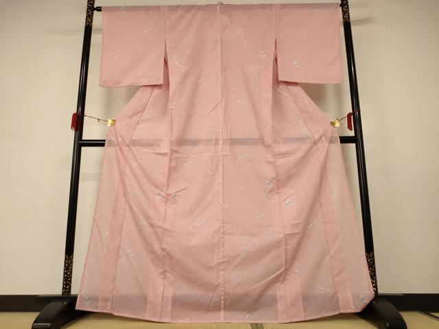 平和屋着物*夏物 小紋 絽 花鳥文 金彩 洗える着物 AABD8954jd