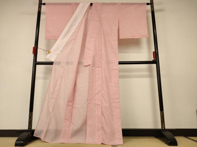 平和屋着物*夏物 小紋 絽 花鳥文 金彩 洗える着物 AABD8954jd
