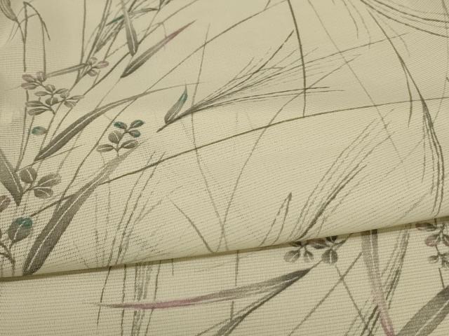 平和屋着物*夏物 小紋 絽 手描き 草葉文 洗える着物 AABD8956jd