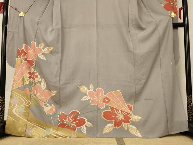 平和屋着物*夏物 振袖 縦絽 流水草花文 金彩 正絹 逸品 AABD8959jd