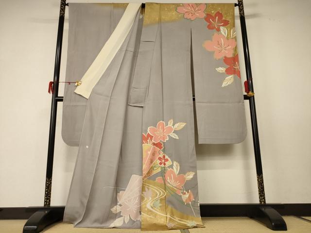 平和屋着物*夏物 振袖 縦絽 流水草花文 金彩 正絹 逸品 AABD8959jd