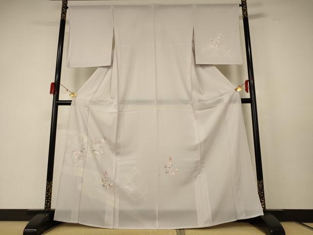 平和屋着物*夏物 訪問着 絽 刺繍 草花文 銀彩 正絹 逸品 AABD8967jd