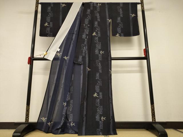 平和屋着物*夏物 小紋 紗 草花文 洗える着物 未使用 AABD8973jd