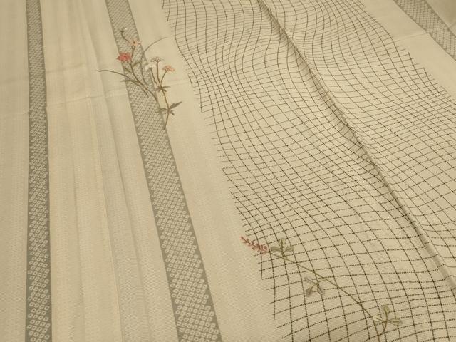 平和屋着物*夏物 小紋 絽 刺繍 草花文 正絹 逸品 AABD8984jd