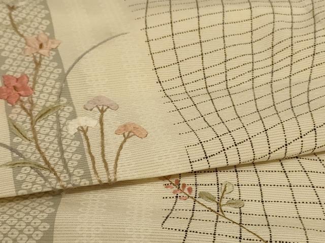 平和屋着物*夏物 小紋 絽 刺繍 草花文 正絹 逸品 AABD8984jd