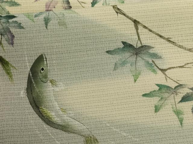 平和屋着物*夏物 訪問着 絽 手描き 楓文 鮎 暈し染め ロング丈 正絹 逸品 AABD8994jd