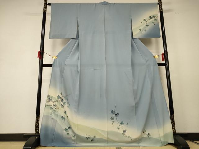 平和屋着物*夏物 訪問着 絽 手描き 蔦の葉文 暈し染め ロング丈 正絹 逸品 AABD8995jd