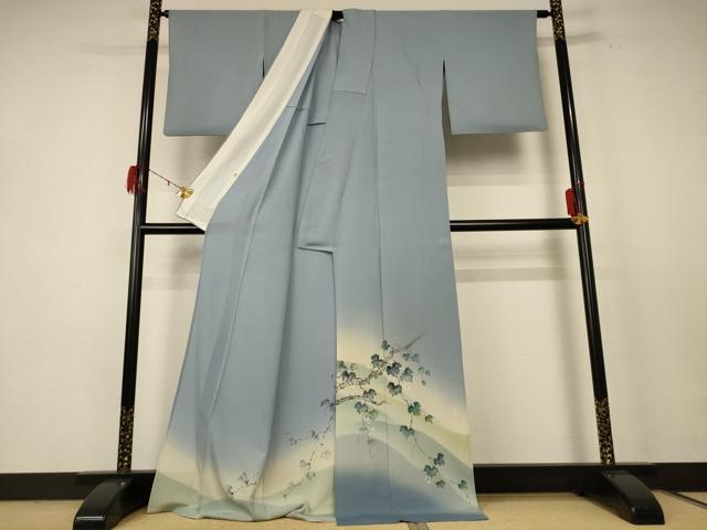 平和屋着物*夏物 訪問着 絽 手描き 蔦の葉文 暈し染め ロング丈 正絹 逸品 AABD8995jd
