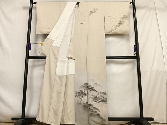 平和屋着物■訪問着 手描き 風景文 暈し染め 正絹 逸品 AABD9035oa