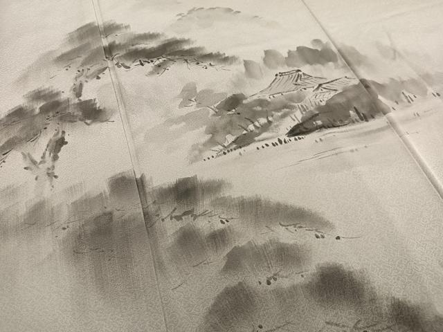 平和屋着物■訪問着 手描き 風景文 暈し染め 正絹 逸品 AABD9035oa