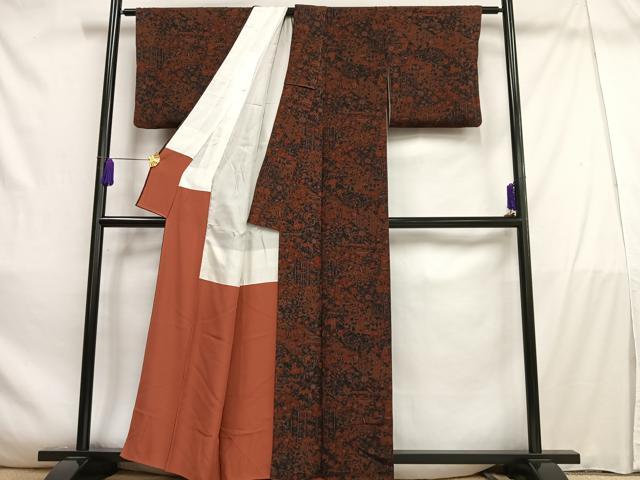 平和屋着物■上質な小紋 風景花文 鬼しぼ縮緬 正絹 逸品 AABD9049oa