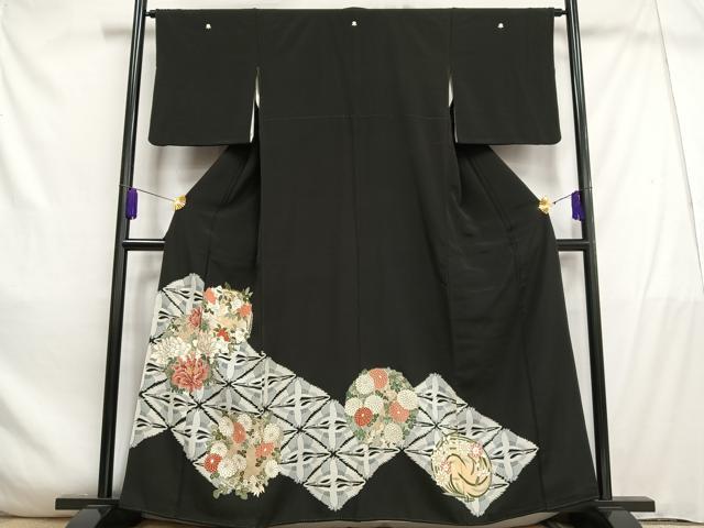 平和屋着物■豪華黒留袖 刺繍 双鳥飛鶴花文 金彩 正絹 逸品 AABD9110oa