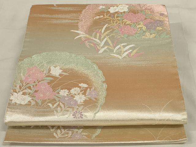 平和屋着物◎六通柄袋帯 唐織 雪輪花文 金銀糸 正絹 逸品 AABD9291ou