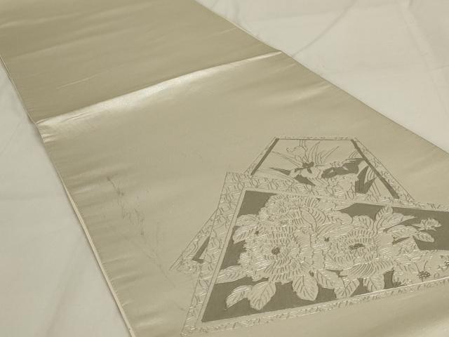 平和屋着物◎太鼓柄袋帯 草花文 銀彩 正絹 逸品 AABD9298ou