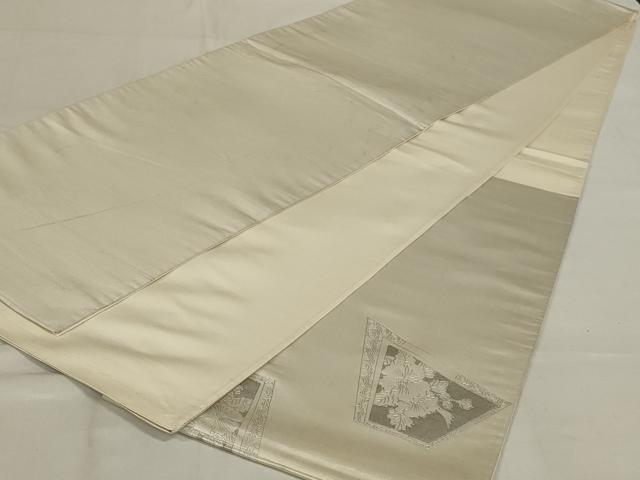 平和屋着物◎太鼓柄袋帯 草花文 銀彩 正絹 逸品 AABD9298ou