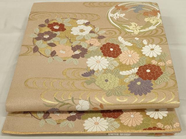 平和屋着物◎綴れ 六通柄袋帯 唐織 流水花丸文 金糸 正絹 逸品 AABD9300ou
