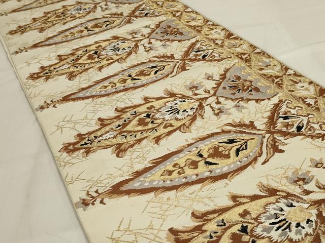 平和屋着物◎六通柄 本袋帯 更紗花文 金糸 正絹 逸品 AABD9304ou