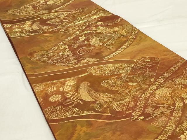 平和屋着物◎六通柄袋帯 鳳凰花文 金糸 正絹 逸品 AABD9317ou