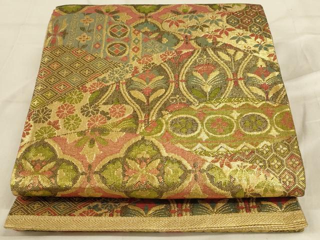 平和屋着物◎佐賀錦 六通柄袋帯 吉祥花文 金糸 正絹 逸品 AABD9318ou