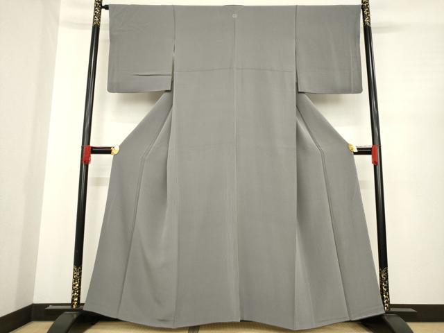 平和屋着物●上質な色無地 縞地紋 江戸鼠色 正絹 逸品 AABD9338ck