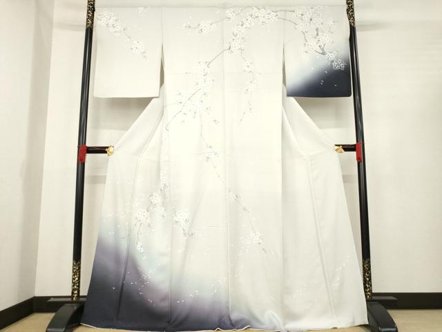 平和屋着物●染織界の匠 村松祥三 訪問着 彩?紙染 手描き 枝桜 暈し染め 正絹 逸品 AABD9369ck