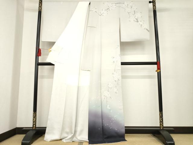 平和屋着物●染織界の匠 村松祥三 訪問着 彩?紙染 手描き 枝桜 暈し染め 正絹 逸品 AABD9369ck