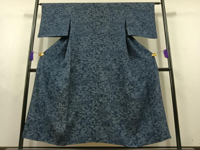平和屋着物▽上質な小紋 単衣 型染め 草花文 さが美扱い 正絹 逸品 AABD9407jh