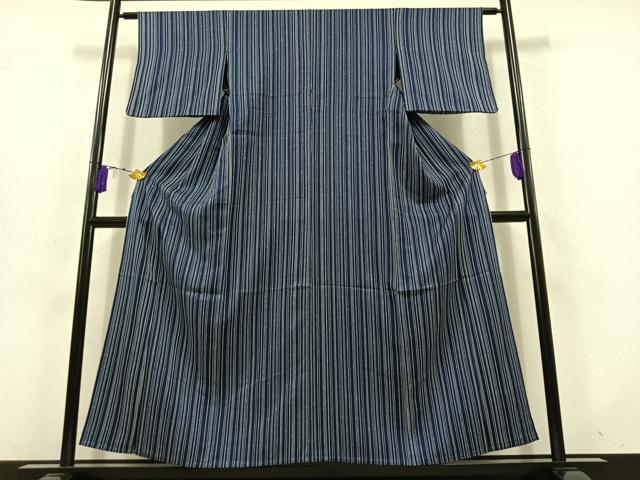 平和屋着物▽上質な小紋 単衣 縞 正絹 逸品 AABD9423jh