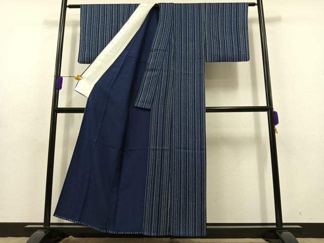 平和屋着物▽上質な小紋 単衣 縞 正絹 逸品 AABD9423jh