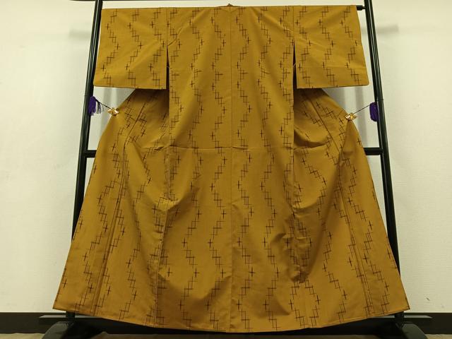 平和屋着物▽上質な紬 単衣 十字絣 正絹 逸品 AABD9433jh