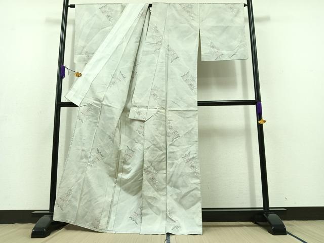 平和屋着物▽上質な紬 単衣 飛鶴文 正絹 逸品 AABD9436jh