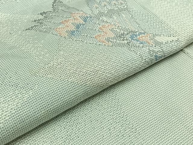 平和屋着物▽上質な紬 単衣 飛鶴文 正絹 逸品 AABD9436jh