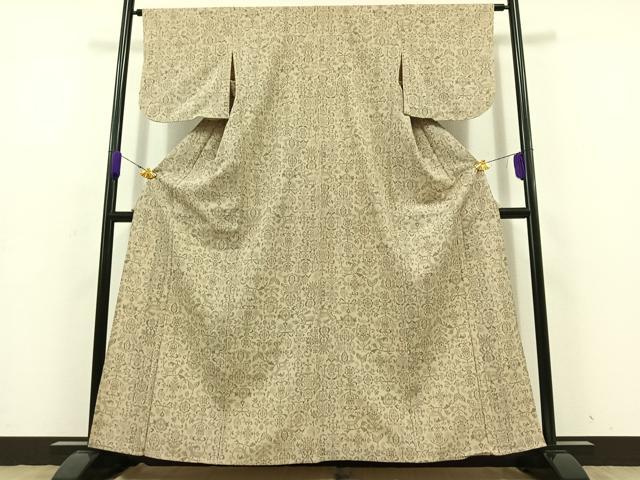 平和屋着物▽本塩沢 単衣 草花文 正絹 逸品 AABD9439jh